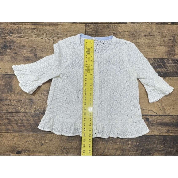 Mystree Lace Crochet Top Womens‎ Size Small Ivory Mid Sleeve Button Up Cotton - Picture 2 of 10